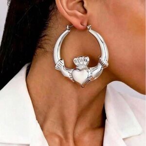 Big Chunky Claddagh Hoop Earrings Irish